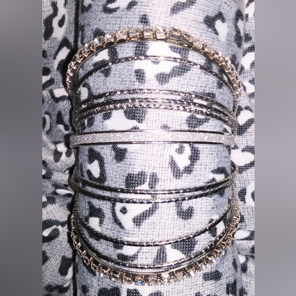 Silver Bangle Bracelets Set - Picture 2 of 5